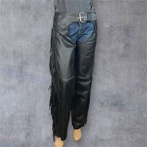 EUC Dallas Leather Black Leather Fringed Chaps